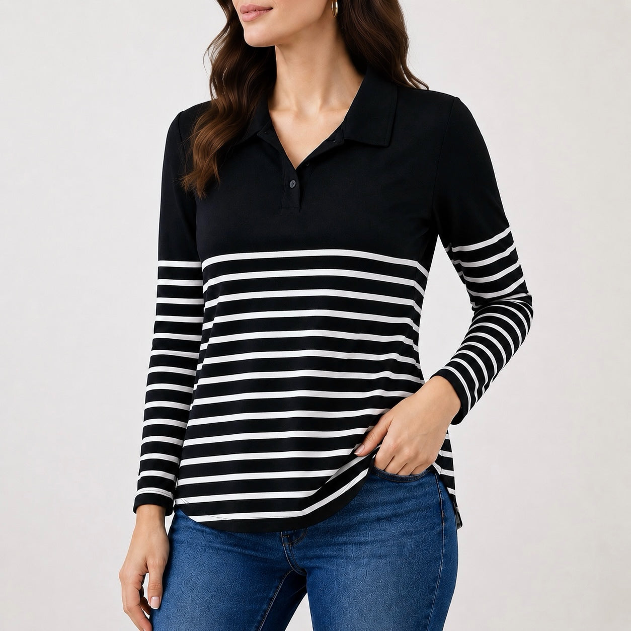 Women's Elara Striped Polo Top