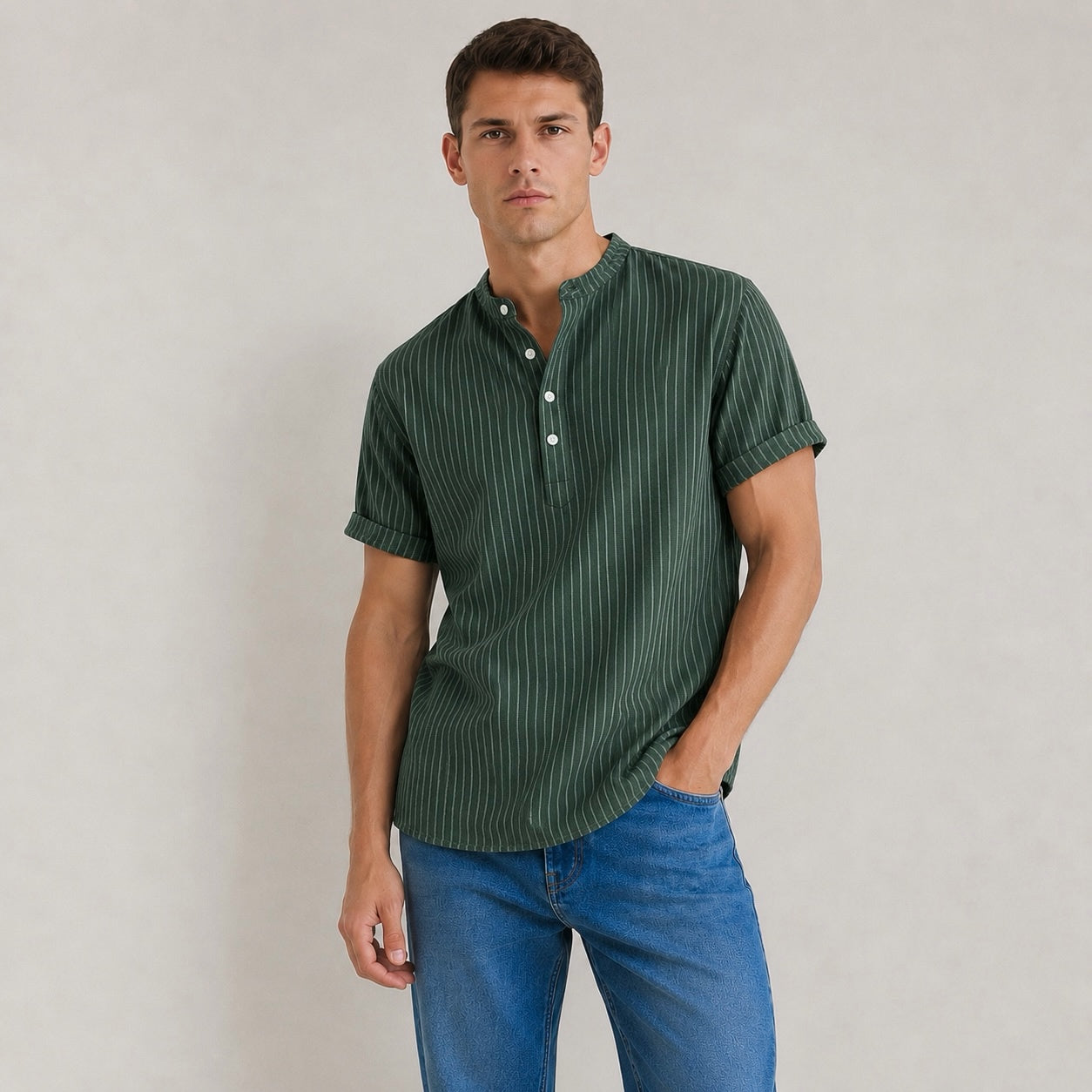 Men's Miro Half Collar Striped Casual Shirt