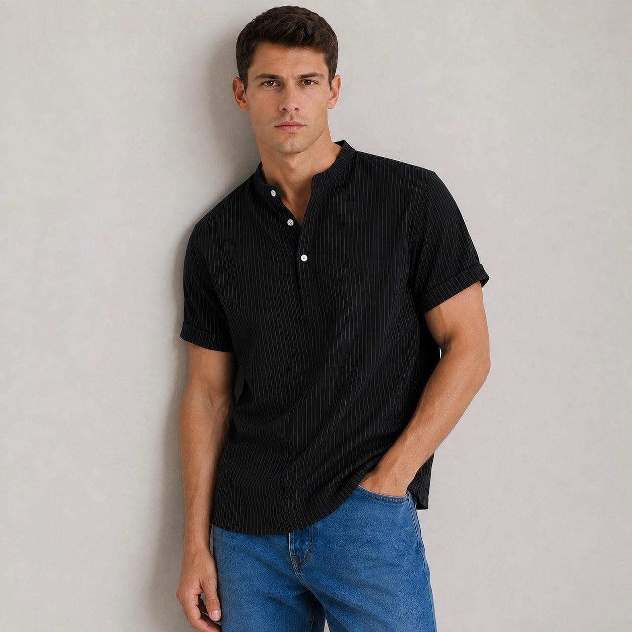 Men's Miro Half Collar Striped Casual Shirt
