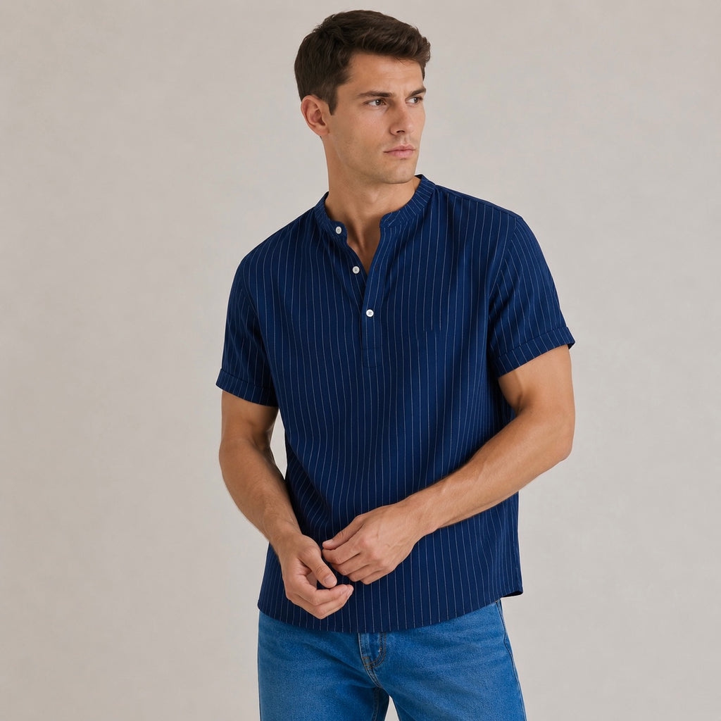 Men's Miro Half Collar Striped Casual Shirt
