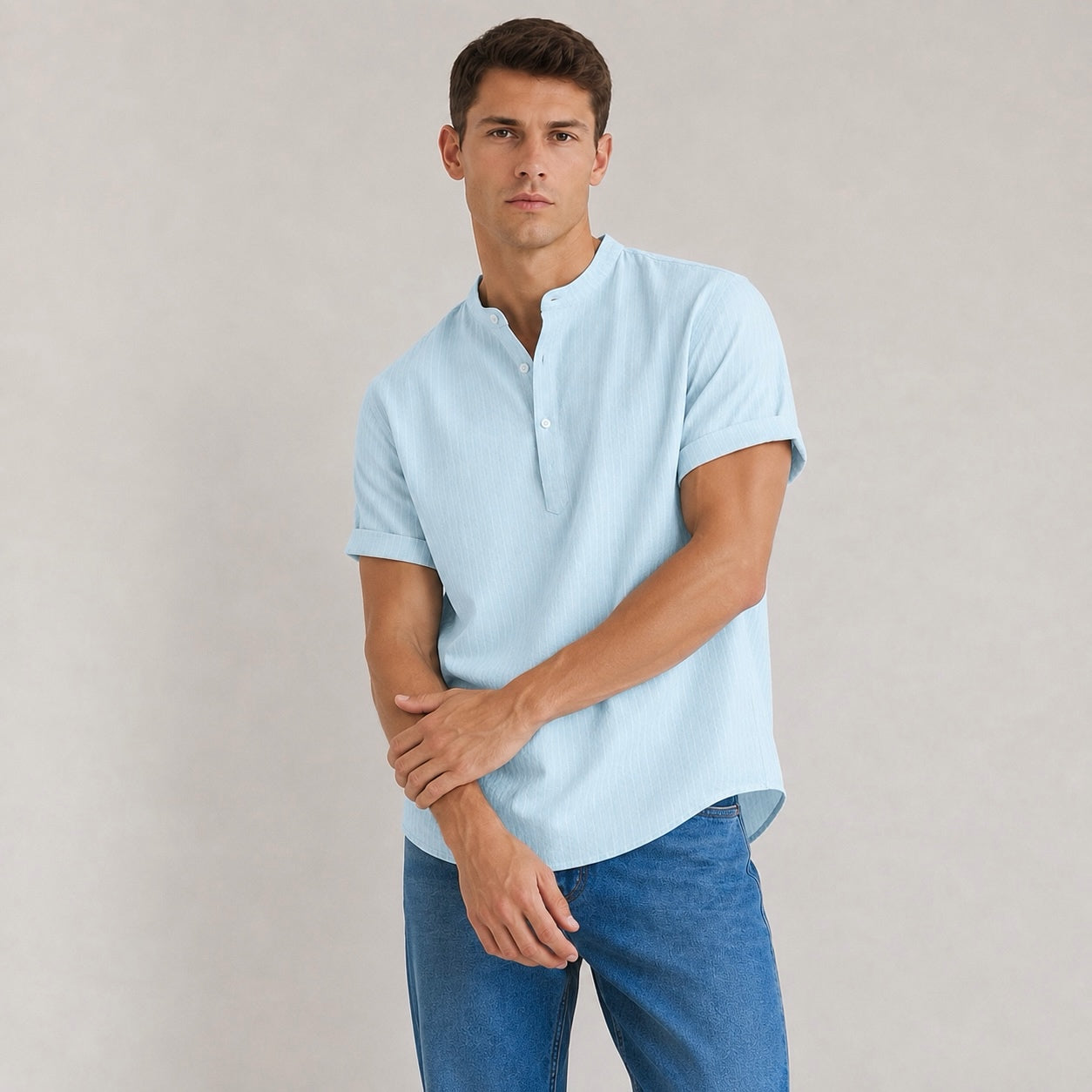Men's Miro Half Collar Striped Casual Shirt
